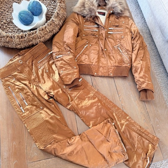 High Society Pants - Vintage High Society Ski Suit Set Women Bronze Size 38